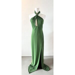 Aidan Mattox Green Crepe Halter Maxi Dress Wedding Guest Vacation Party Sz 4
